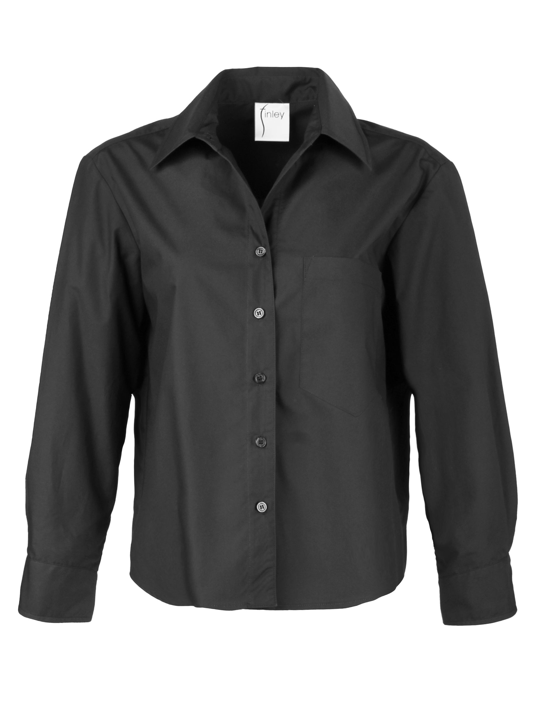 Andie | Cropped Long Sleeve Black Poplin Blouse | Finley Shirts
