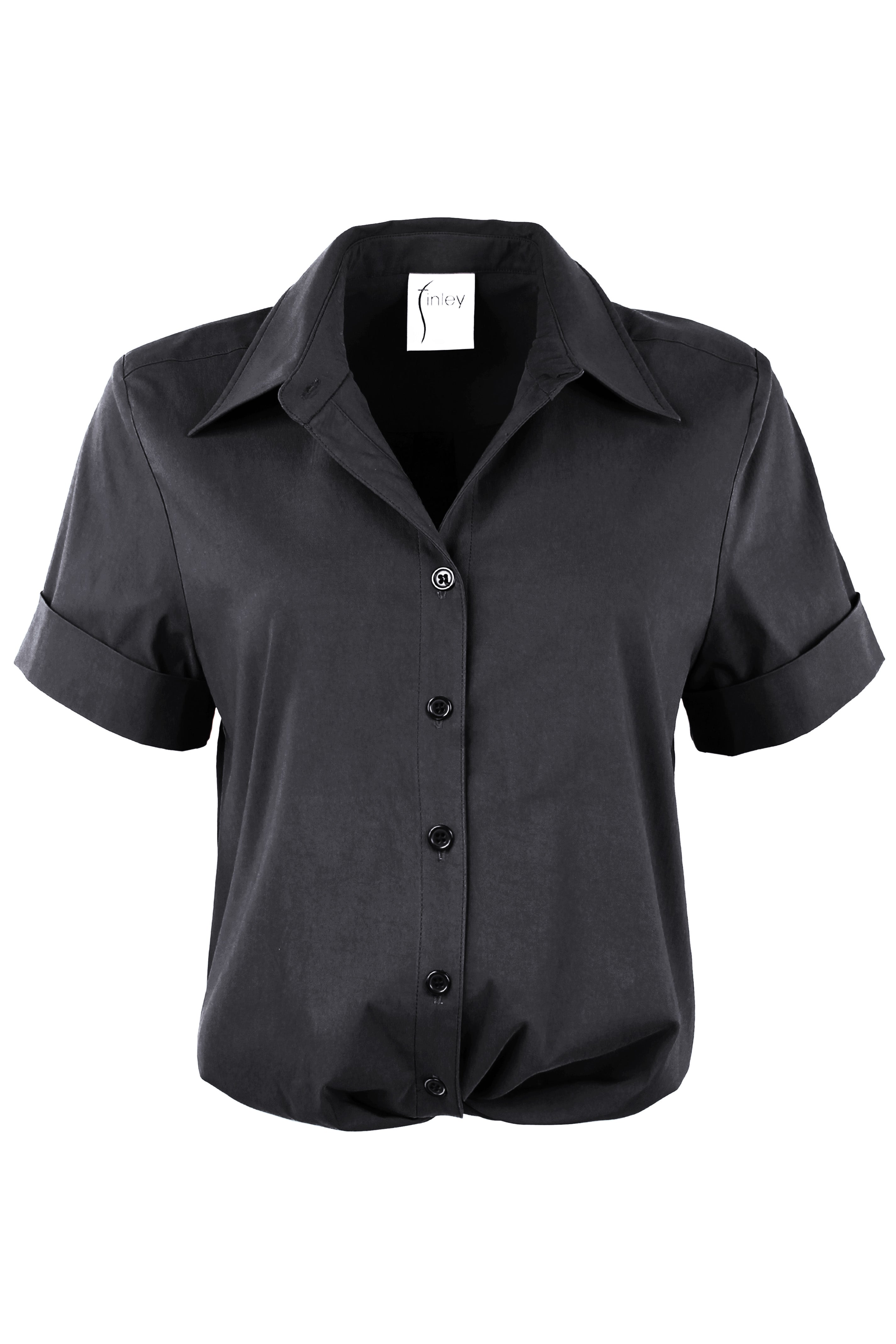Alli | Twist-Hem Short Sleeve Black Blouse | Finley Shirts & Dresses