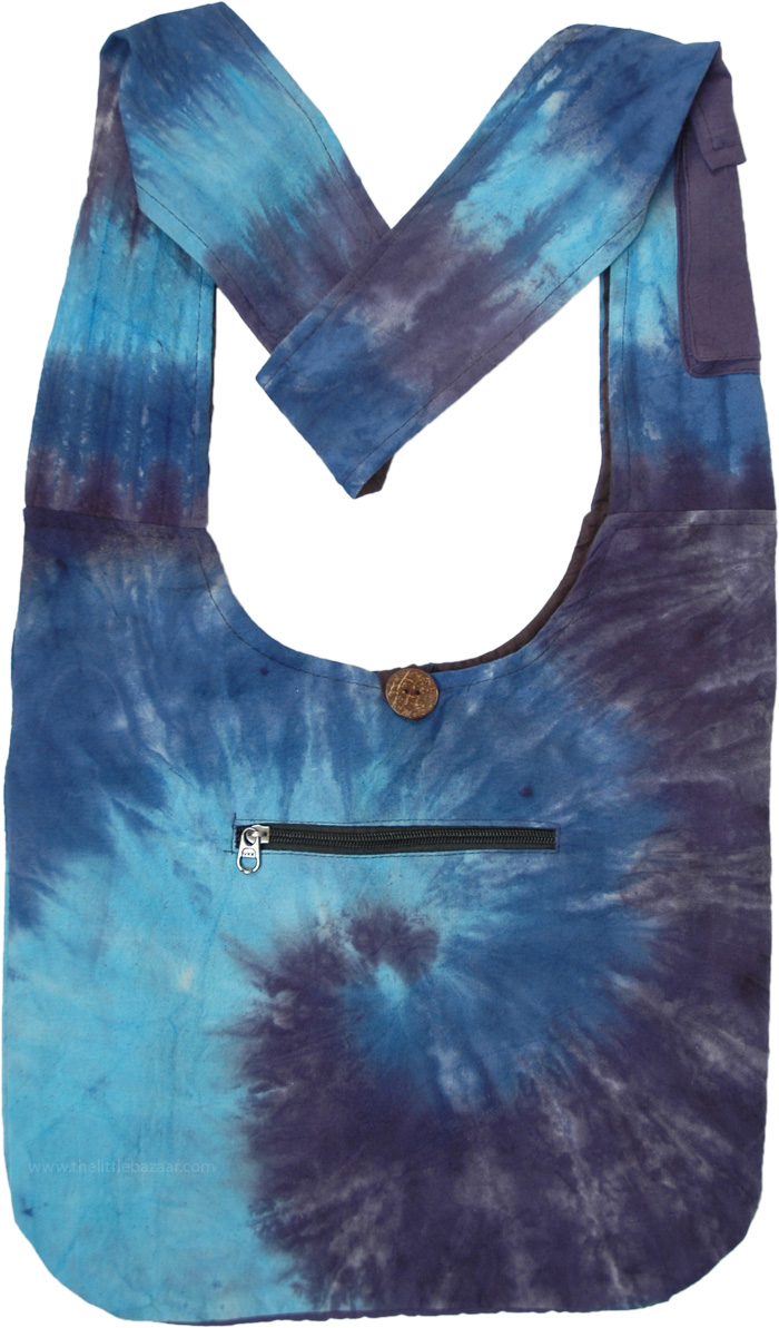 Cosmic Tide Blue Tie Dye Cotton Shoulder Bag | Purses-Bags | Blue