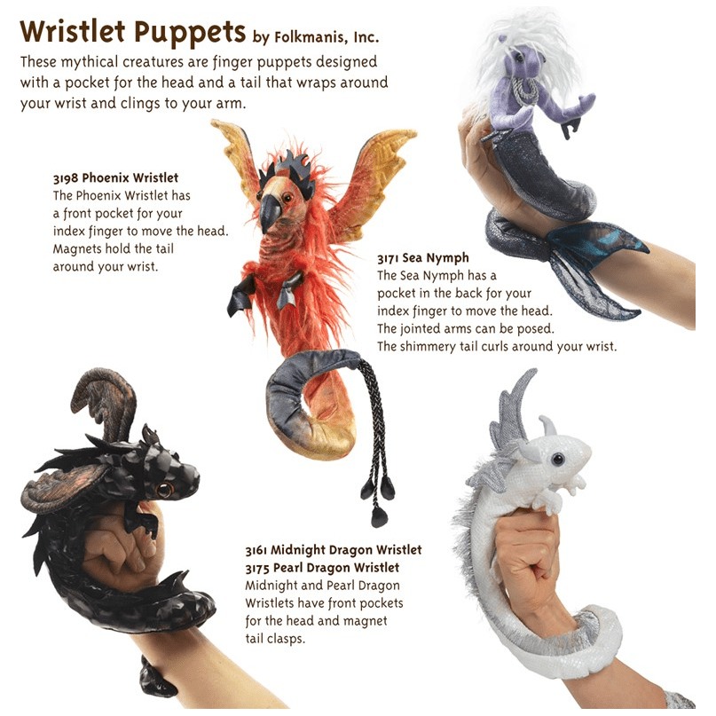 Folkmanis Dragon Wristlet – Midnight Finger Puppet