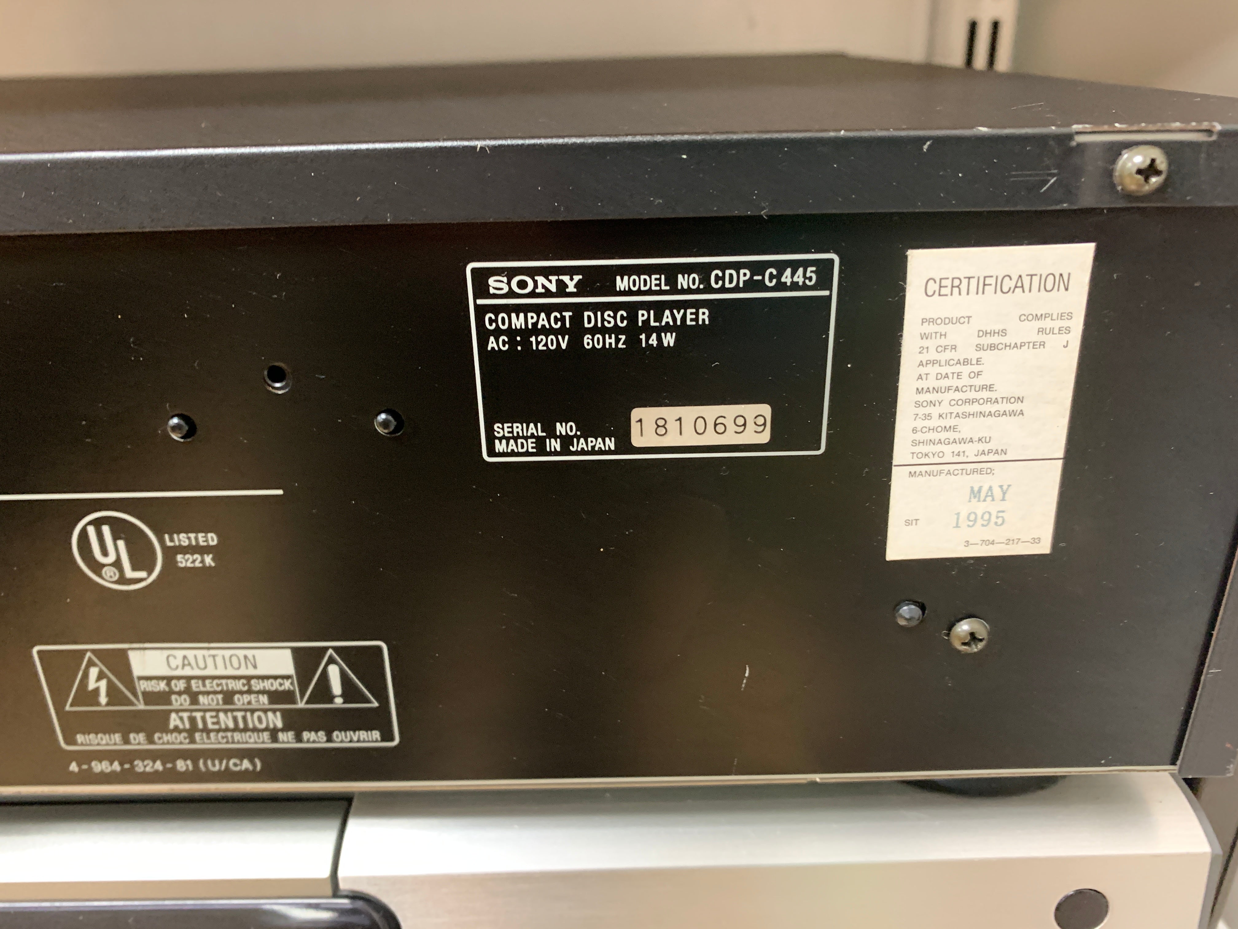 Sony CDP-C445 CD Carousel 5 Discs – The Turntable Store