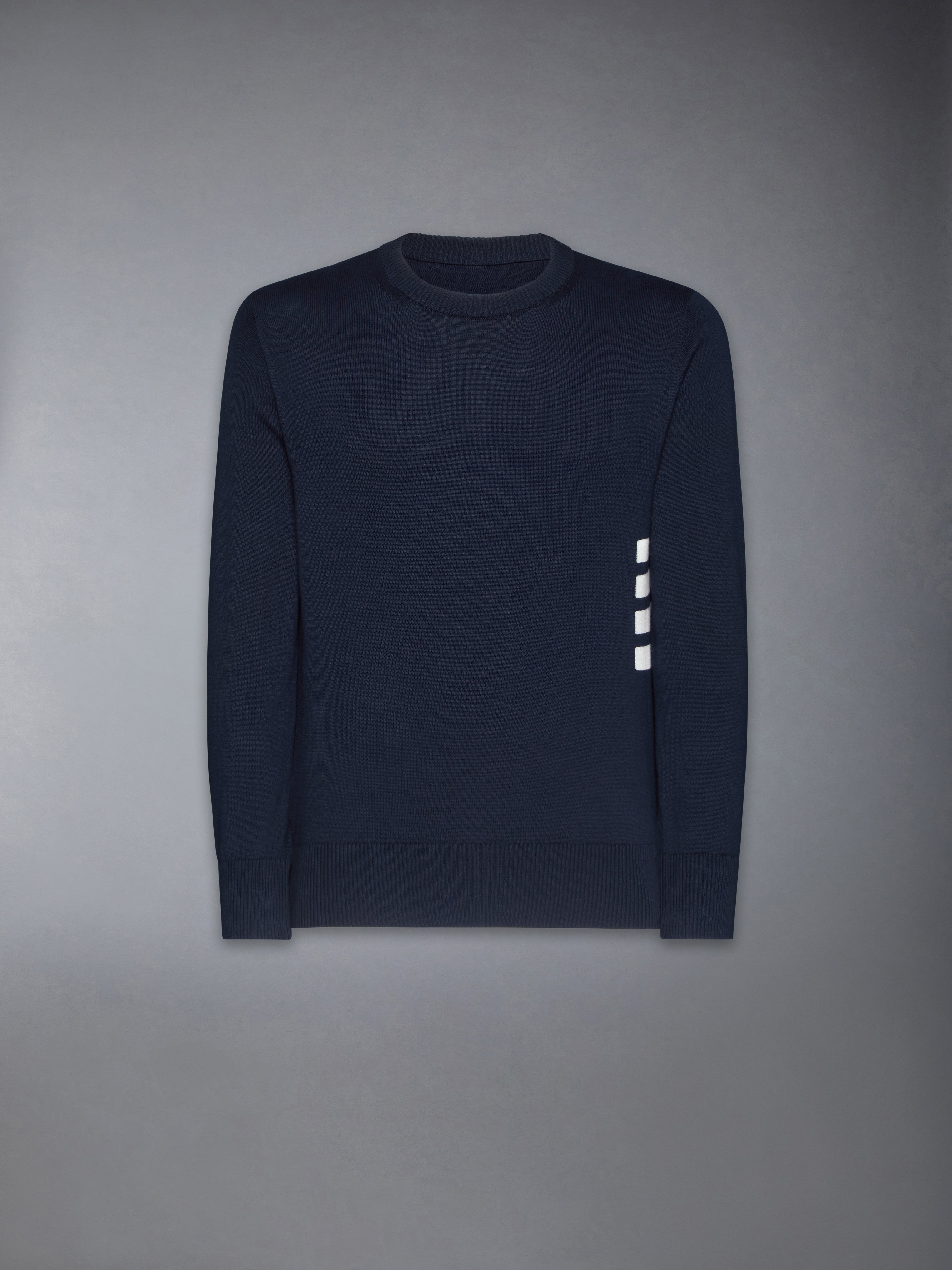 Jersey Stitch Relaxed Fit Crew Neck Pullover In Cotton W/ Intarsia