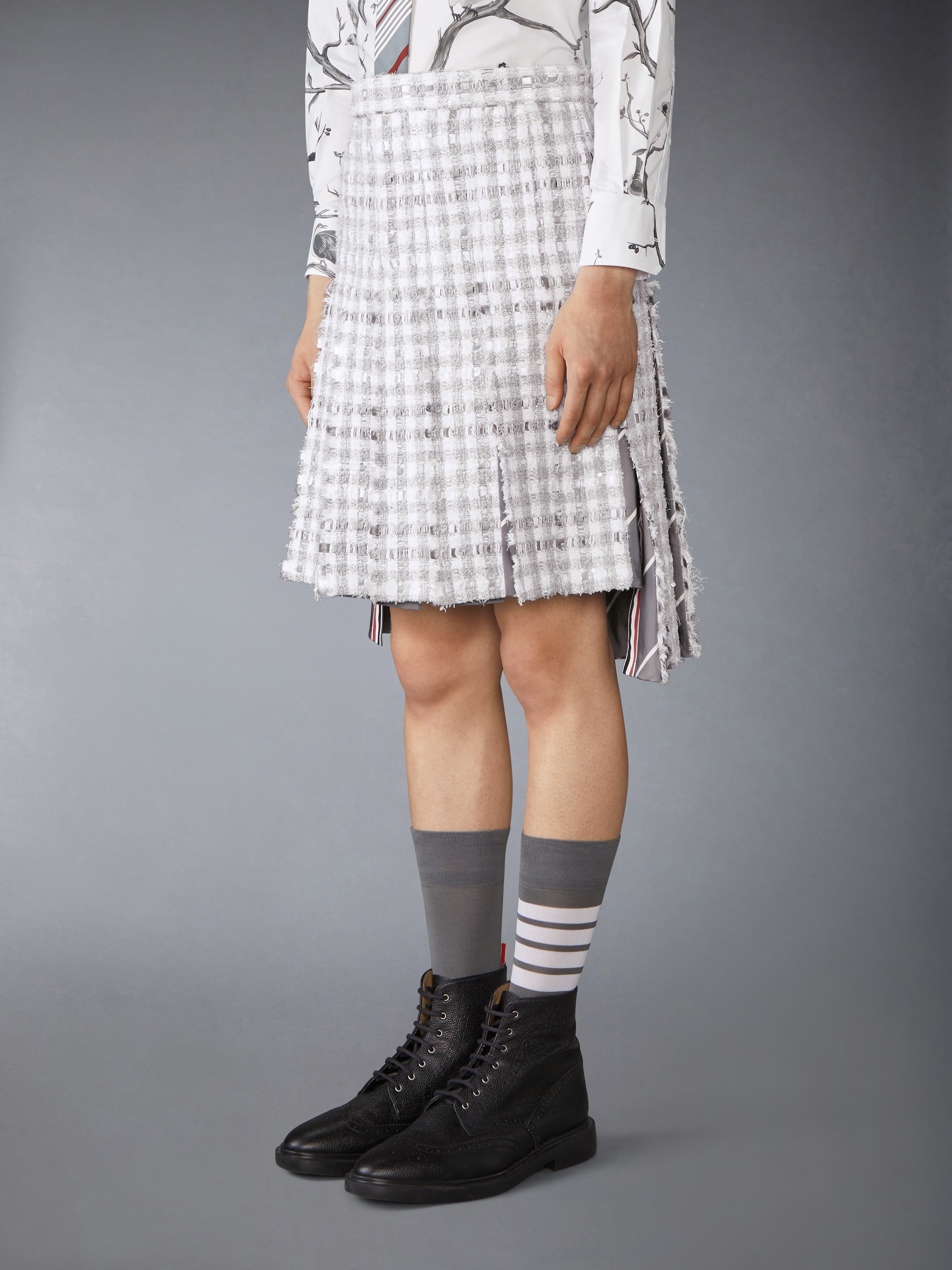 Gingham Tweed Low Rise Pleated Skirt | Thom Browne