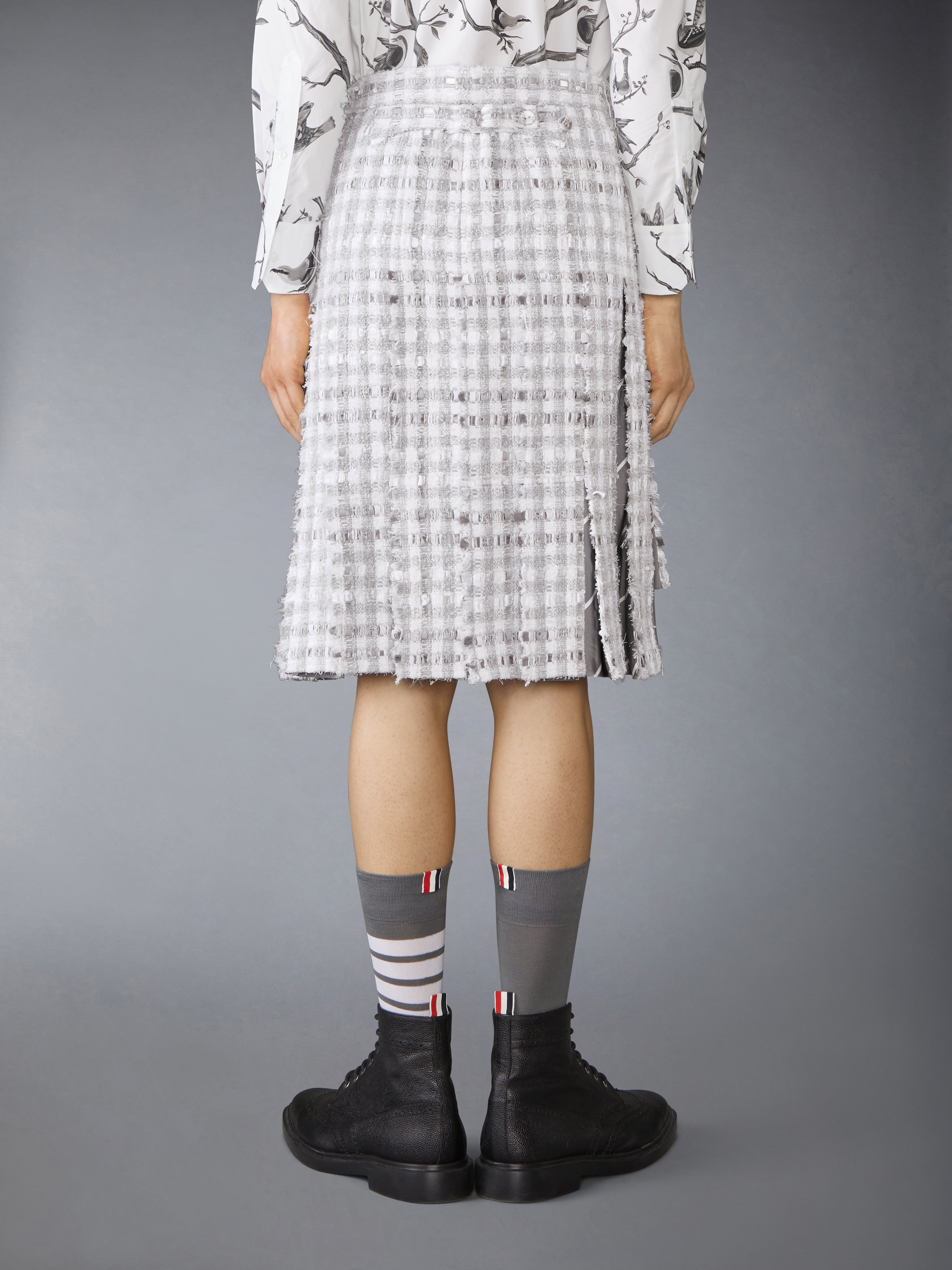 Gingham Tweed Low Rise Pleated Skirt | Thom Browne