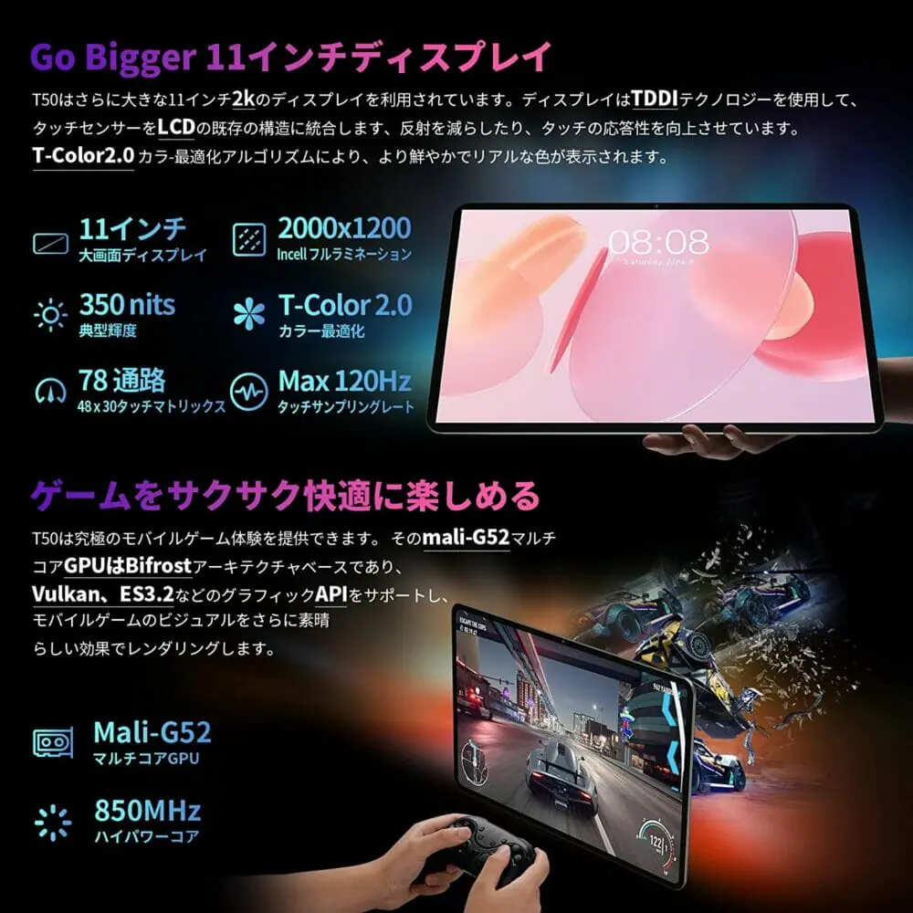 Teclast T50（2023 NEWモデル）』レビュー | Android12搭載の11インチ