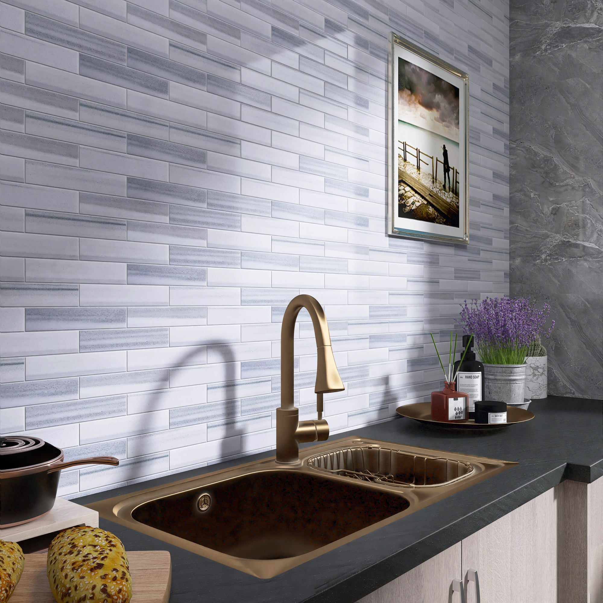 TNMSG-10 Marmara Gray polished marble 2x8 subway tile backsplash