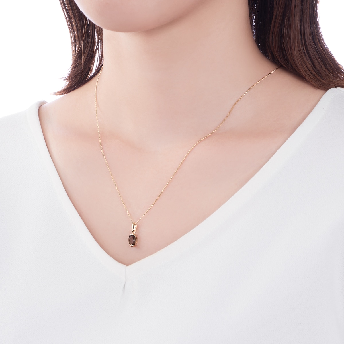 K10イエローゴールドスモーキークォーツネックレス(RPN699-002