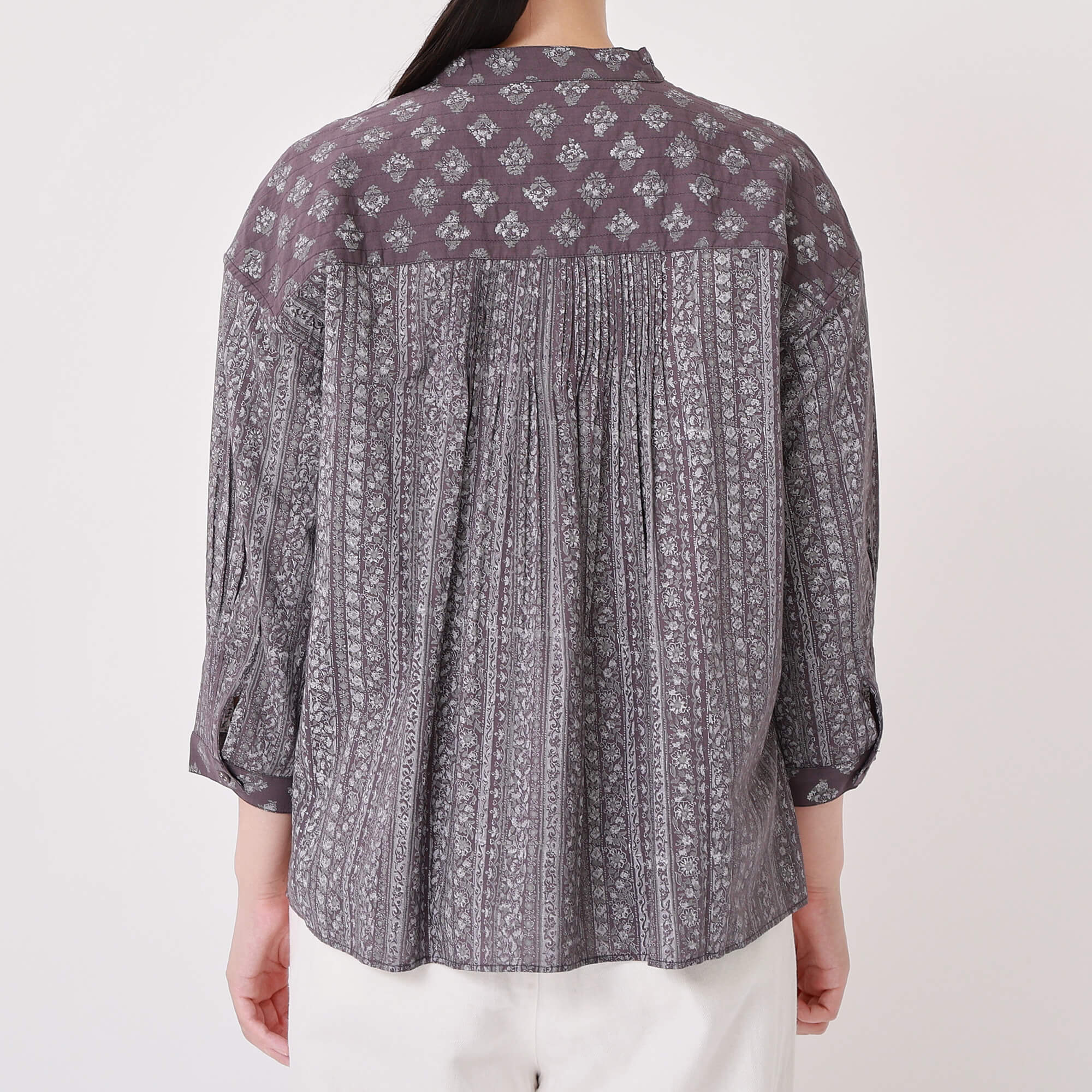 コットンボイルブロックプリントブラウス 【0623PT-91121】