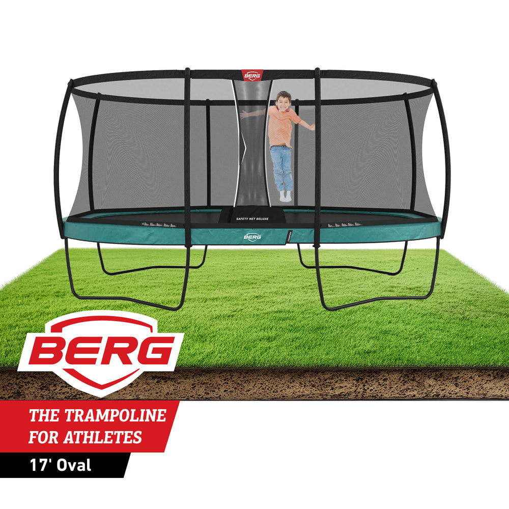 BERG Grand Champion 17' Oval Above Ground Trampoline + Safety Net Delu