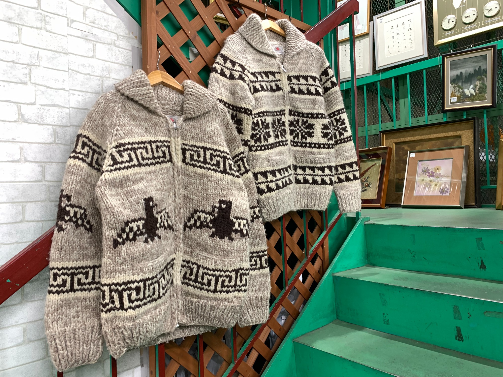 AURORA BOREALIS/オーロラボレアリス】90sカウチンジップアップニット