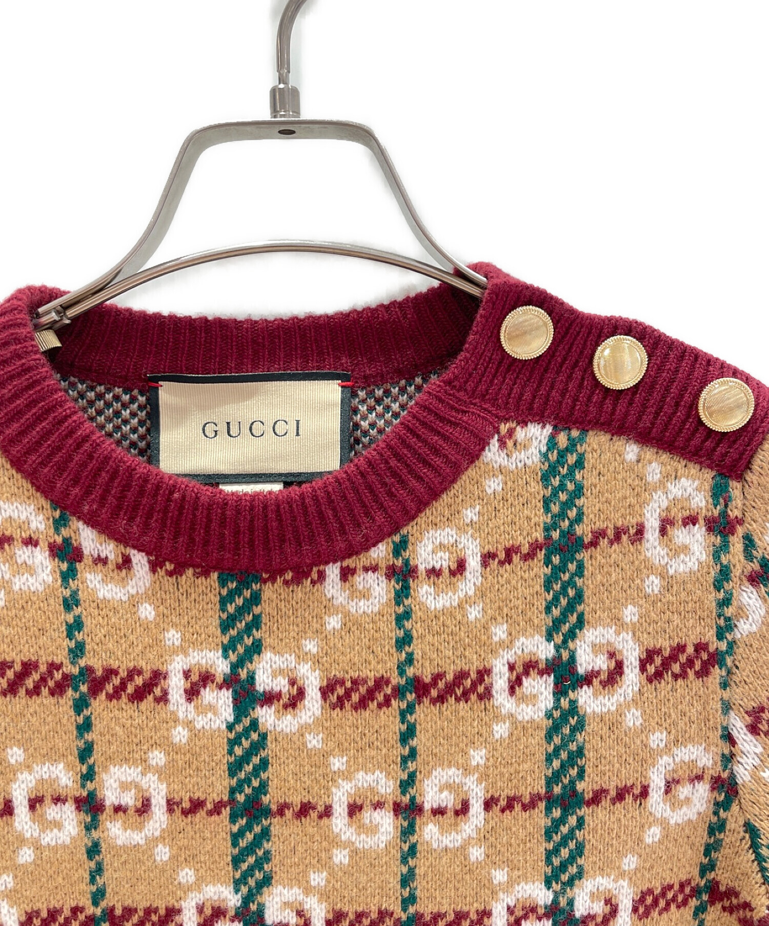 中古・古着通販】GUCCI (グッチ) GG柄ニットワンピース ブラウン