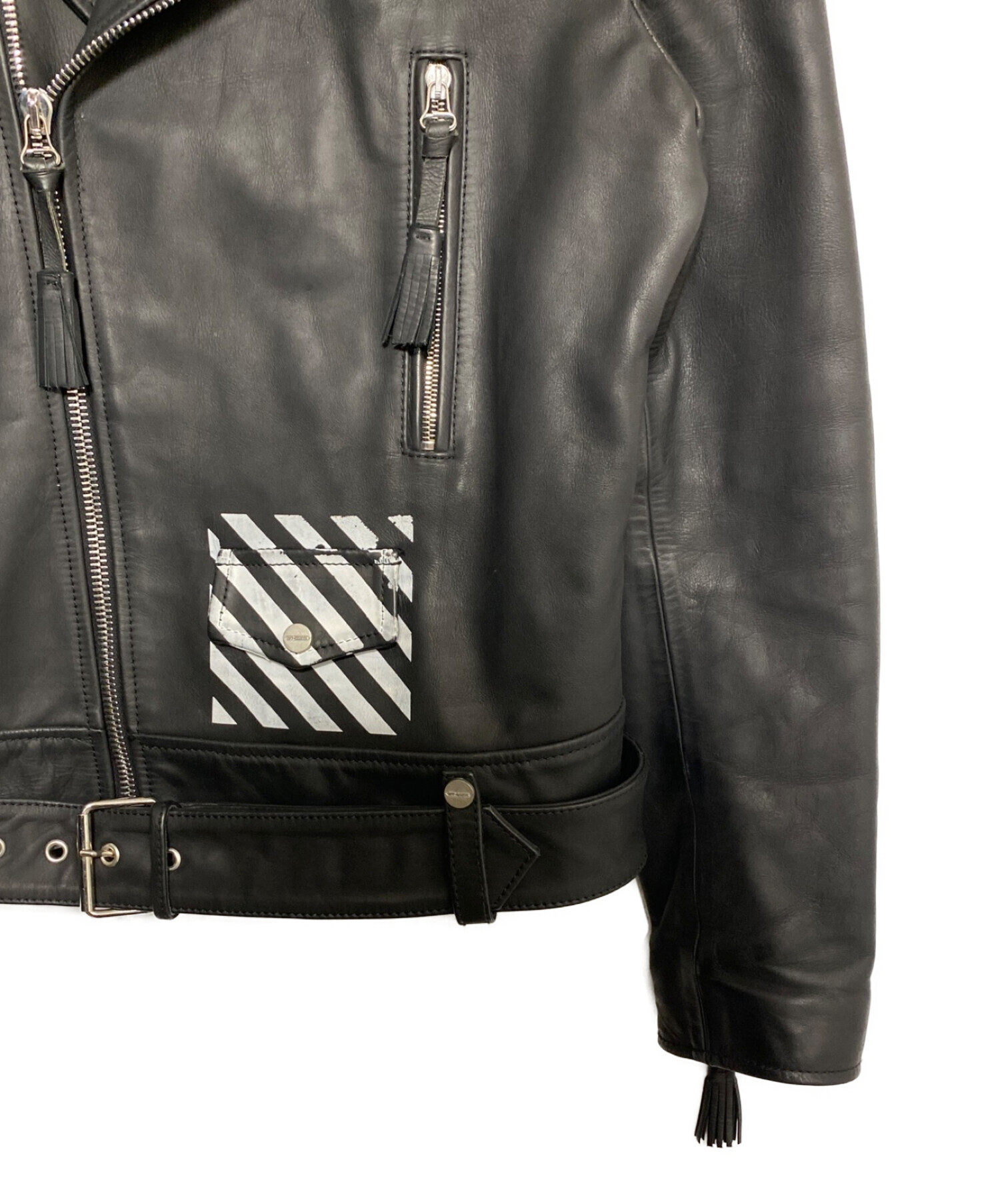 中古・古着通販】OFFWHITE (オフホワイト) レザージャケット ブラック