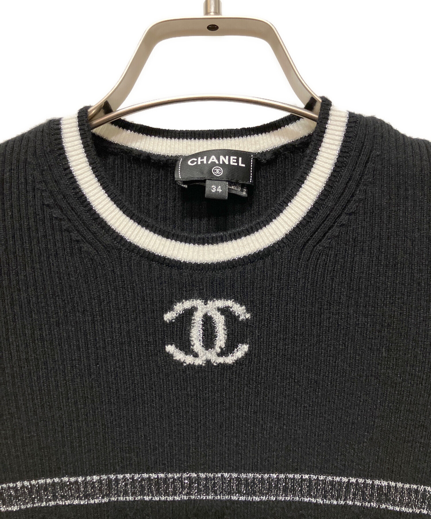 中古・古着通販】CHANEL (シャネル) ココマークボーダー半袖ニット