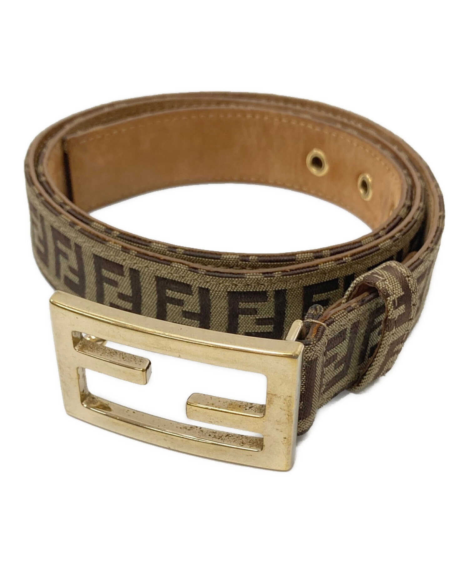 中古・古着通販】FENDI (フェンディ) FFロゴベルト ブラウン×ベージュ