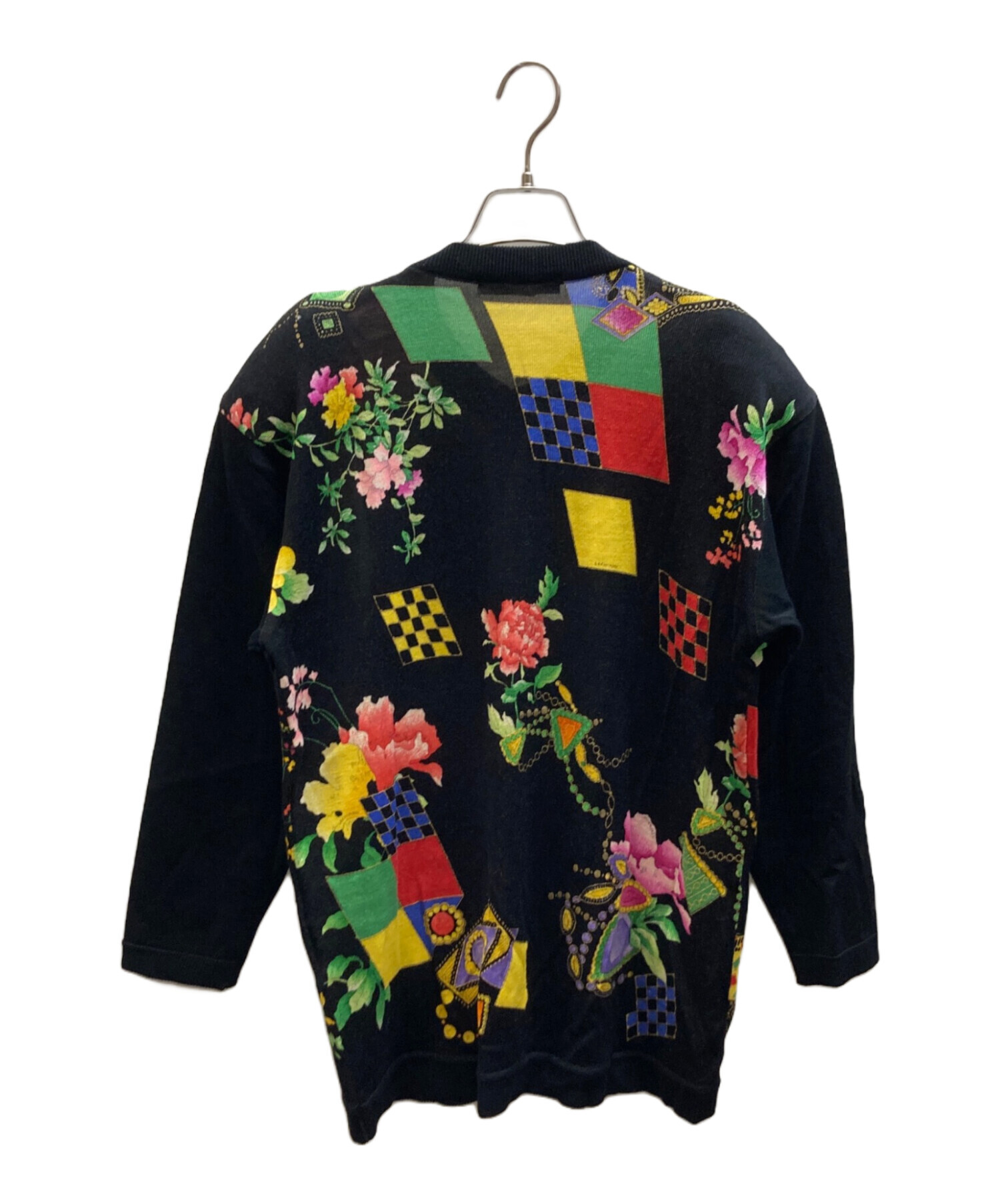 中古・古着通販】LEONARD (レオナール) 総柄丸首カーディガン ブラック