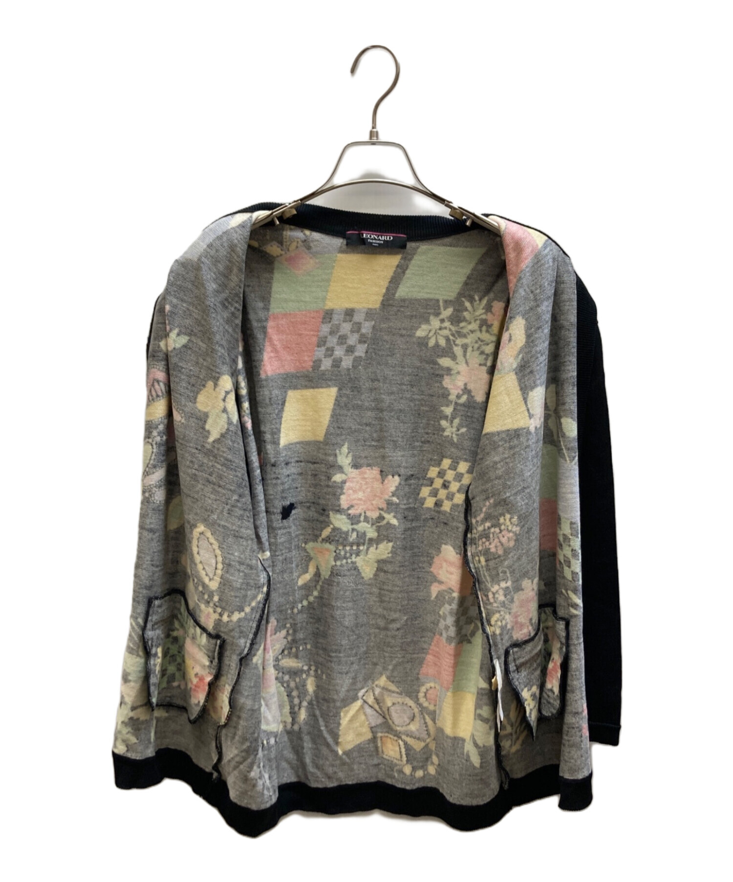 中古・古着通販】LEONARD (レオナール) 総柄丸首カーディガン ブラック