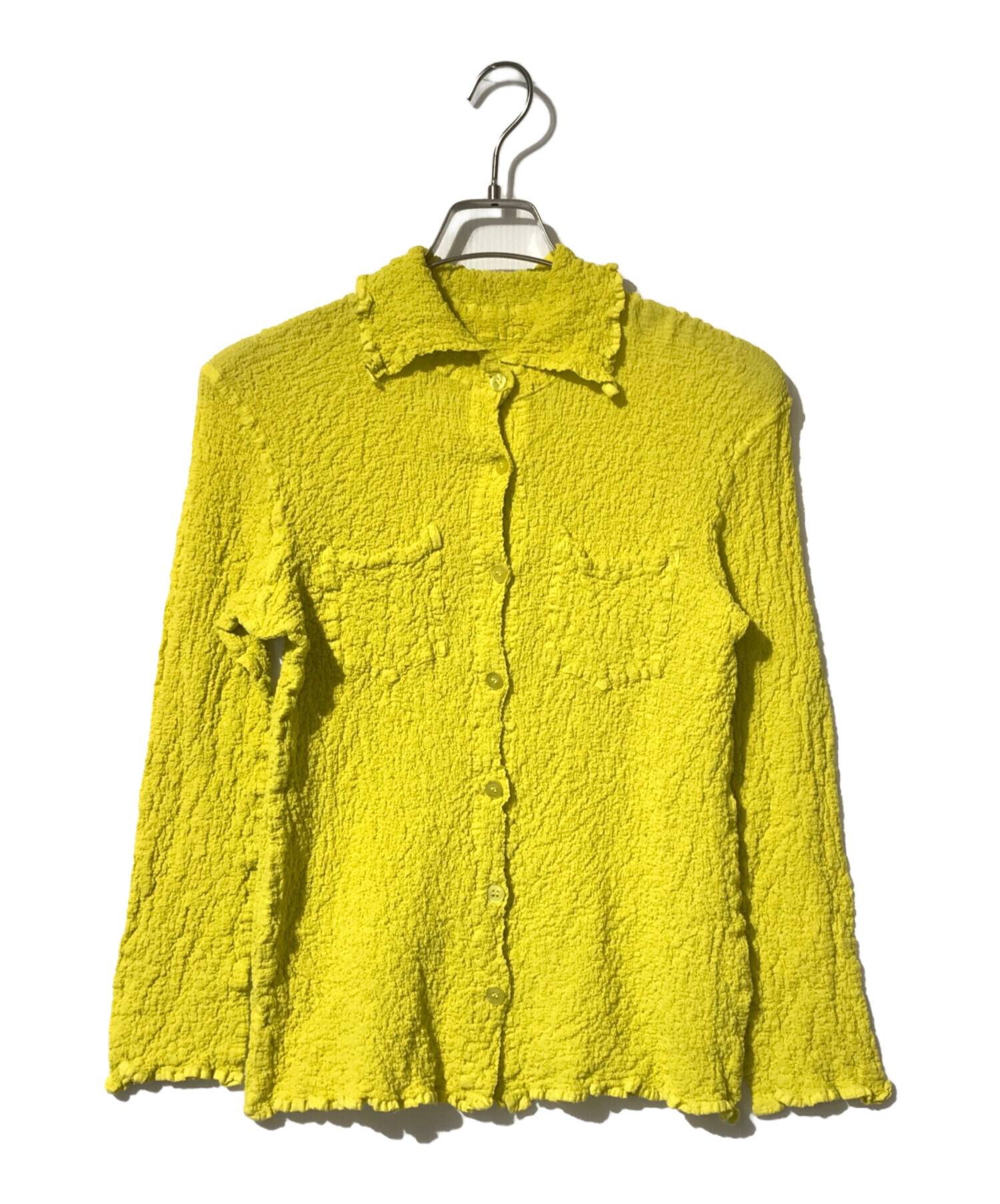 ミーイッセイミヤケ MI93F001 ｸﾞﾘｰﾝ 刺繍ﾃﾞｻﾞｲﾝ ｽﾄﾚｯﾁﾌﾟﾘｰﾂｶｰﾃﾞｨｶﾞﾝ ー