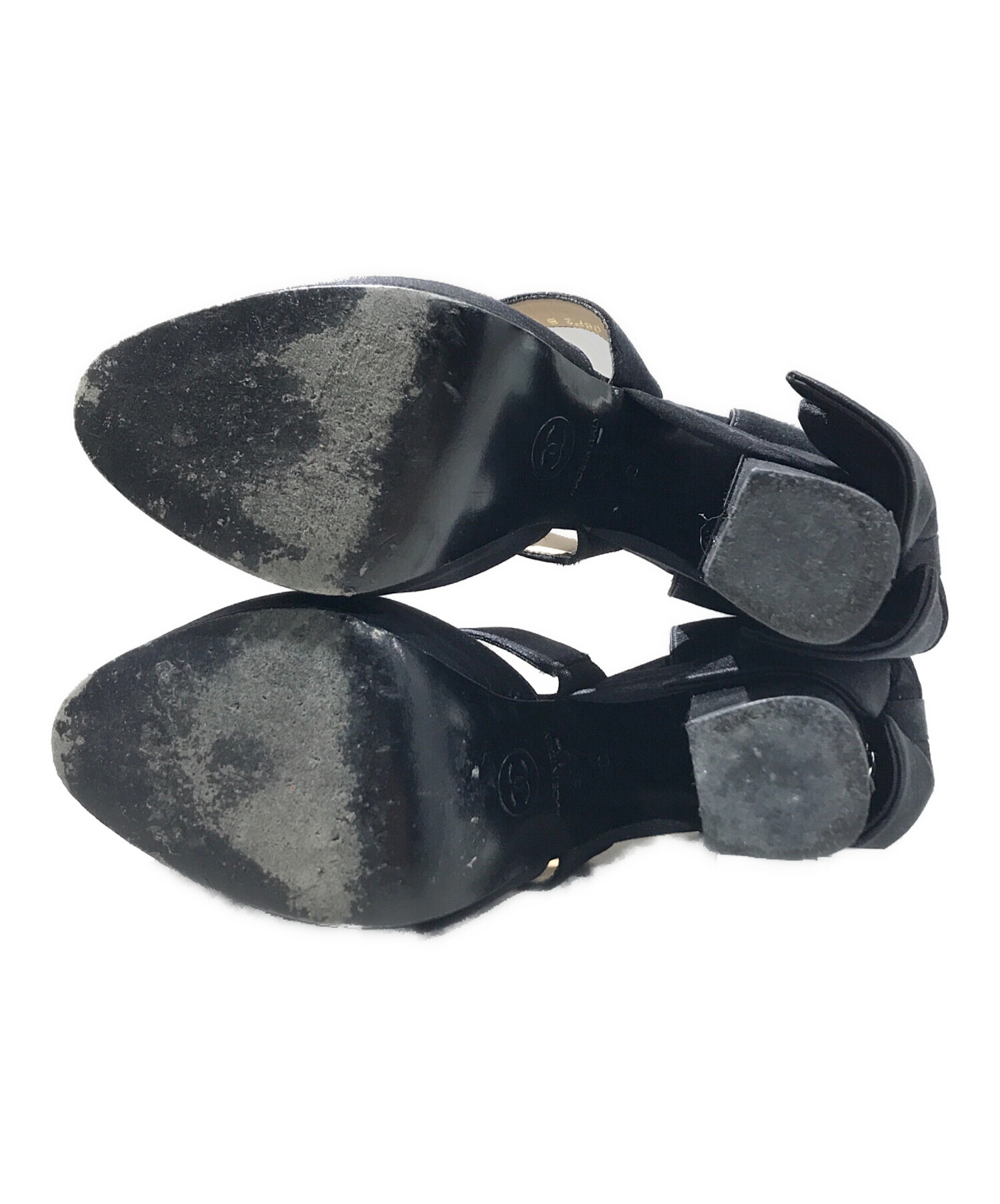 中古・古着通販】CHANEL (シャネル) リボンヒールパンプス ブラック