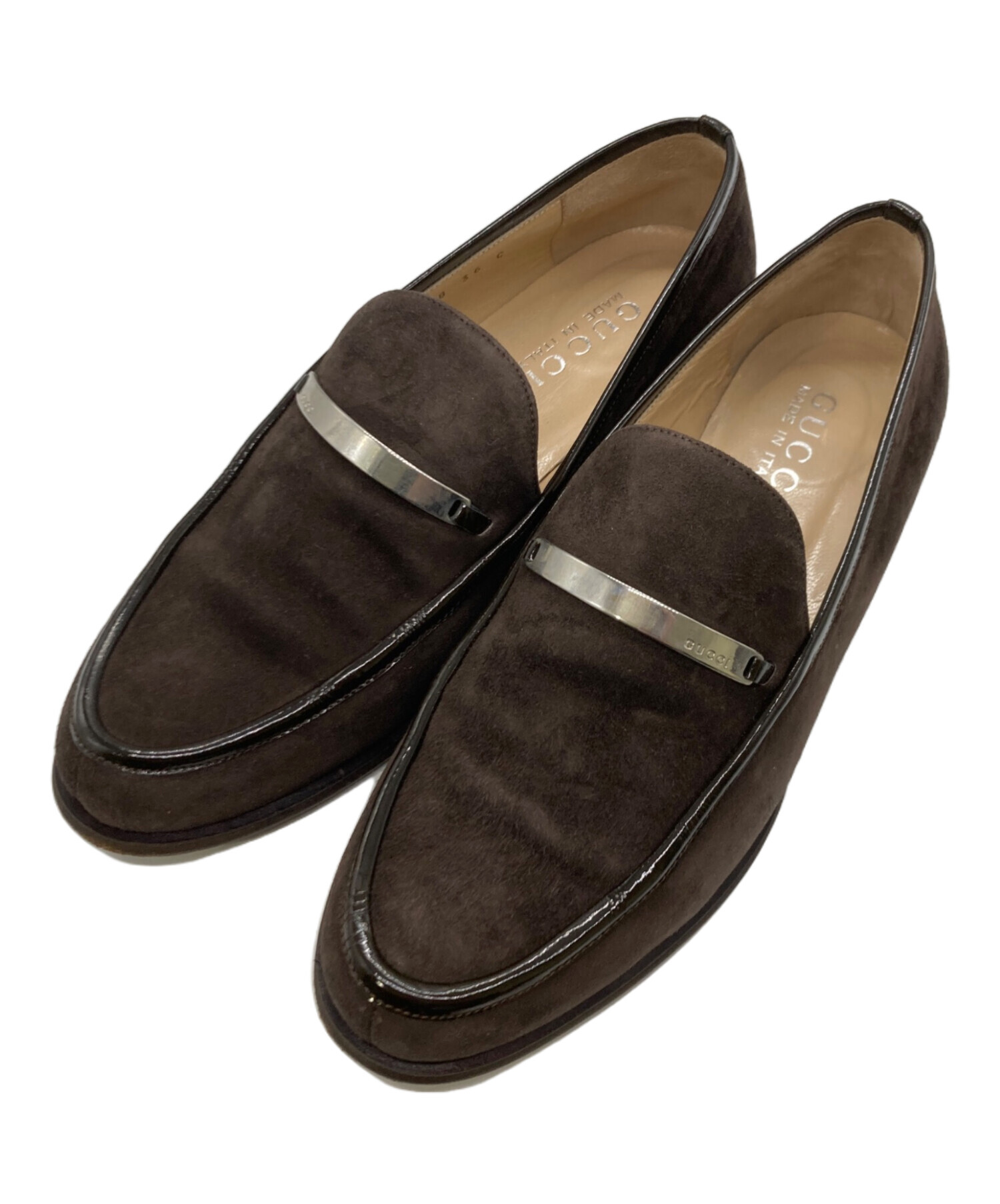 中古・古着通販】GUCCI (グッチ) スウェードロゴプレートローファー