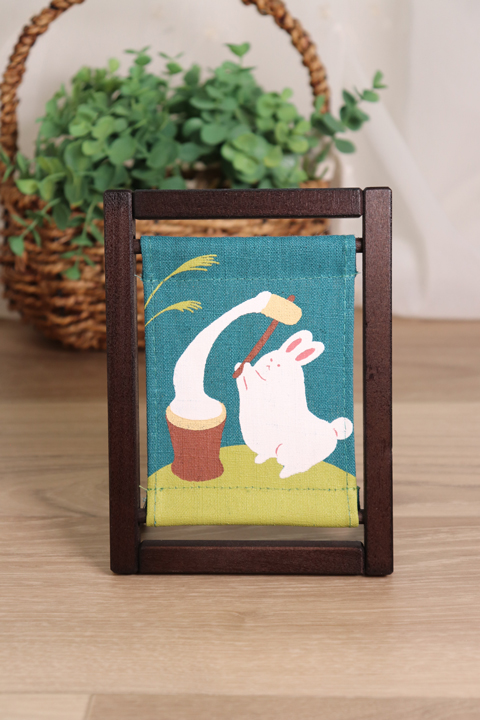 koyomiフレーム うさぎの餅つき 秋 麻 インテリア 和風 季節感 海外