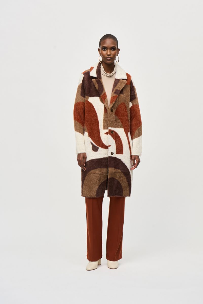 Joseph Ribkoff Abstract Print Feather Yarn Sweater Coat – Trendy
