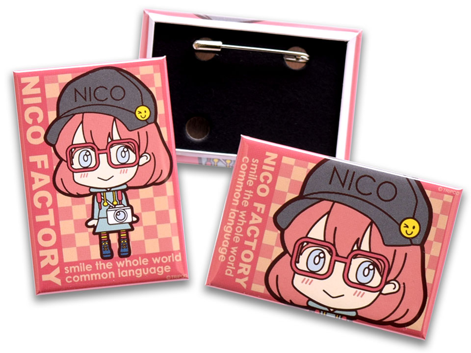 スクエア型缶バッジ｜オリジナルグッズ製作 NICO FACTORY