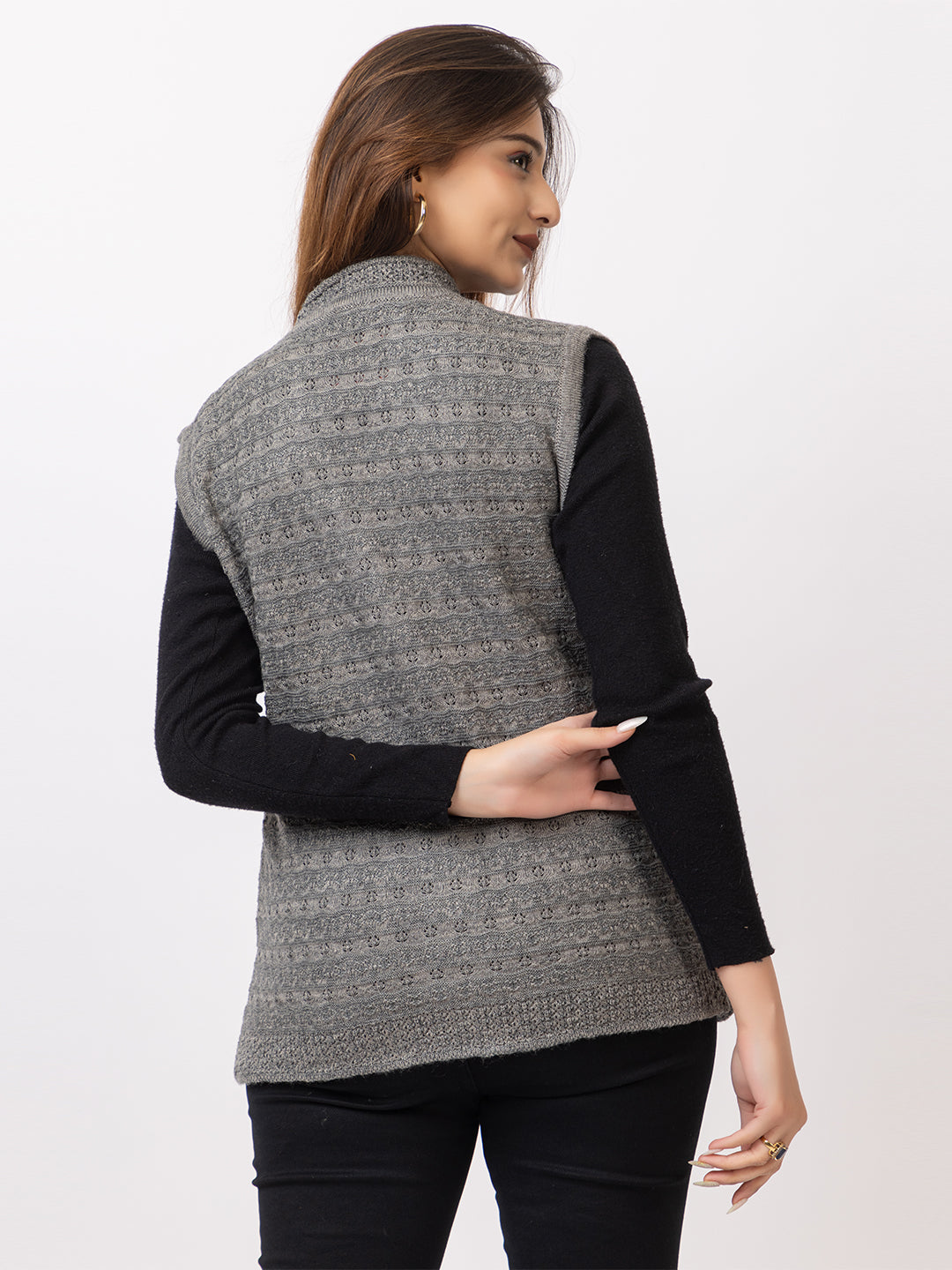 1269 Grey Sleeveless V Neck Cardigan Winter Wear TWENTY ME – Twentyme