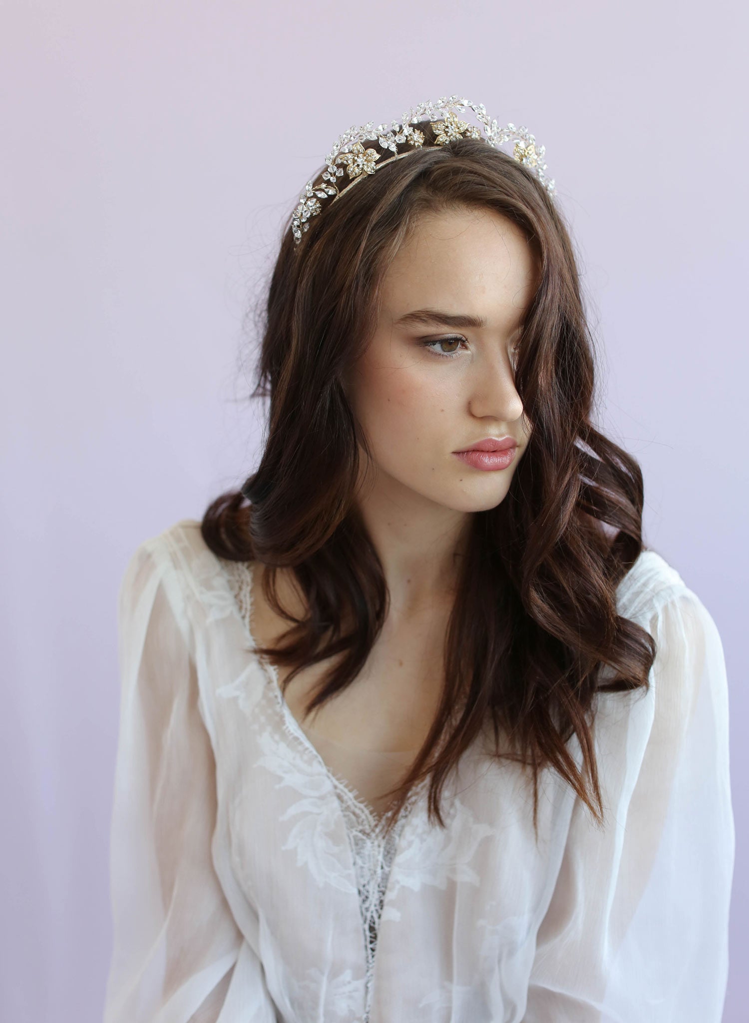 Floral tiara with navette crystal arches - Style #611