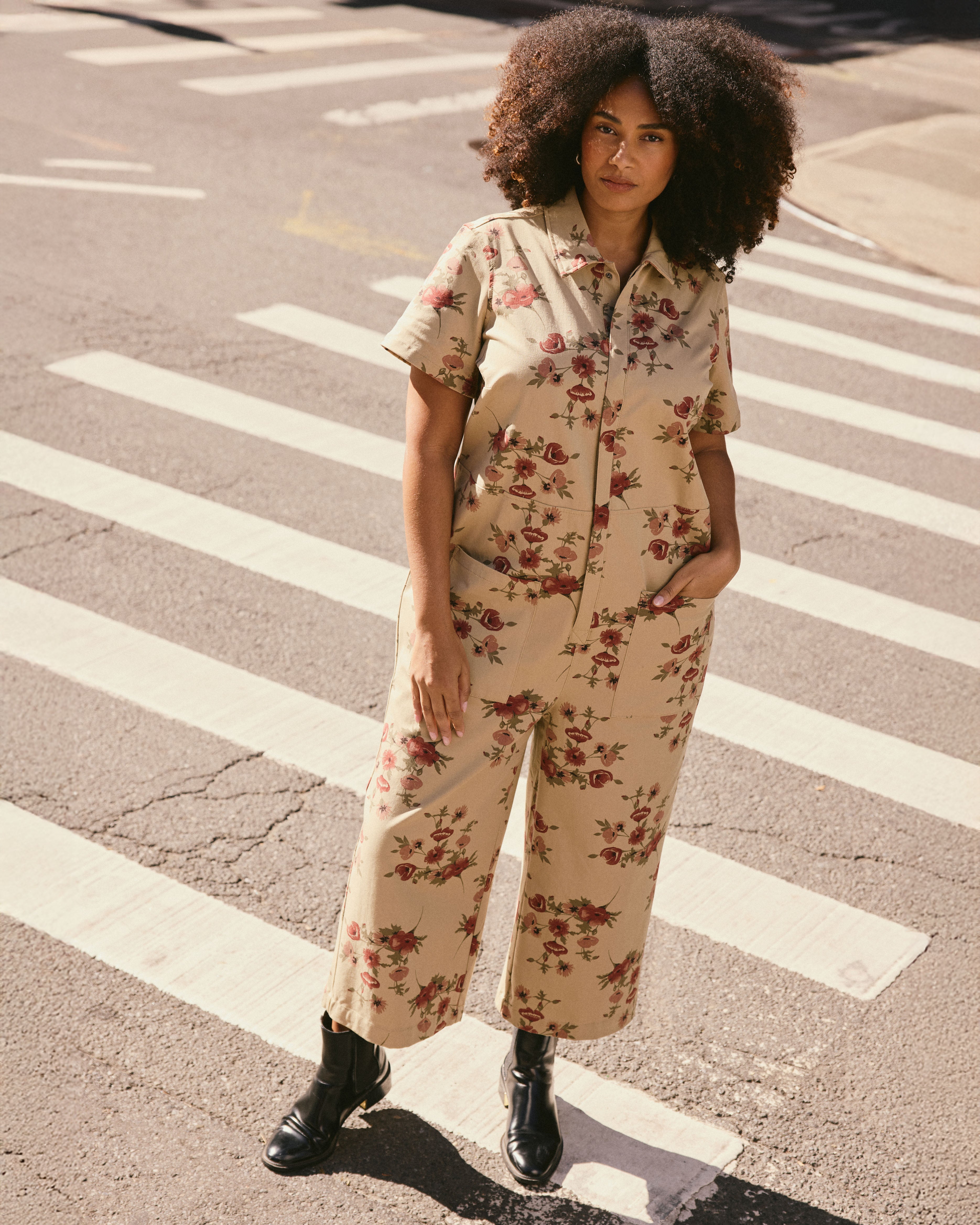 Kate Stretch Cotton Twill Jumpsuit - Wild Flower Bouquet Print