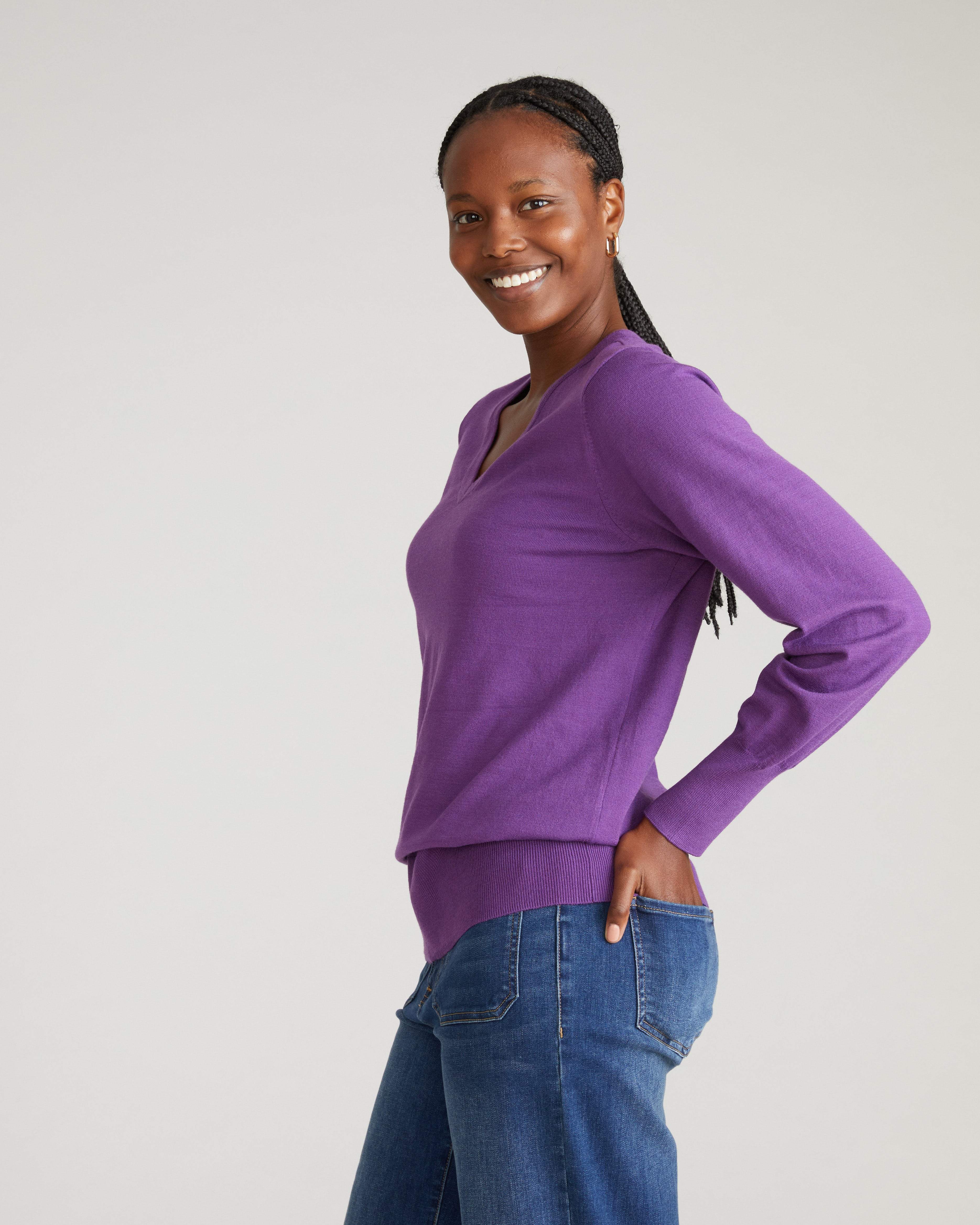 Savvy Fine Knit V Sweater - Grape – Universal Standard