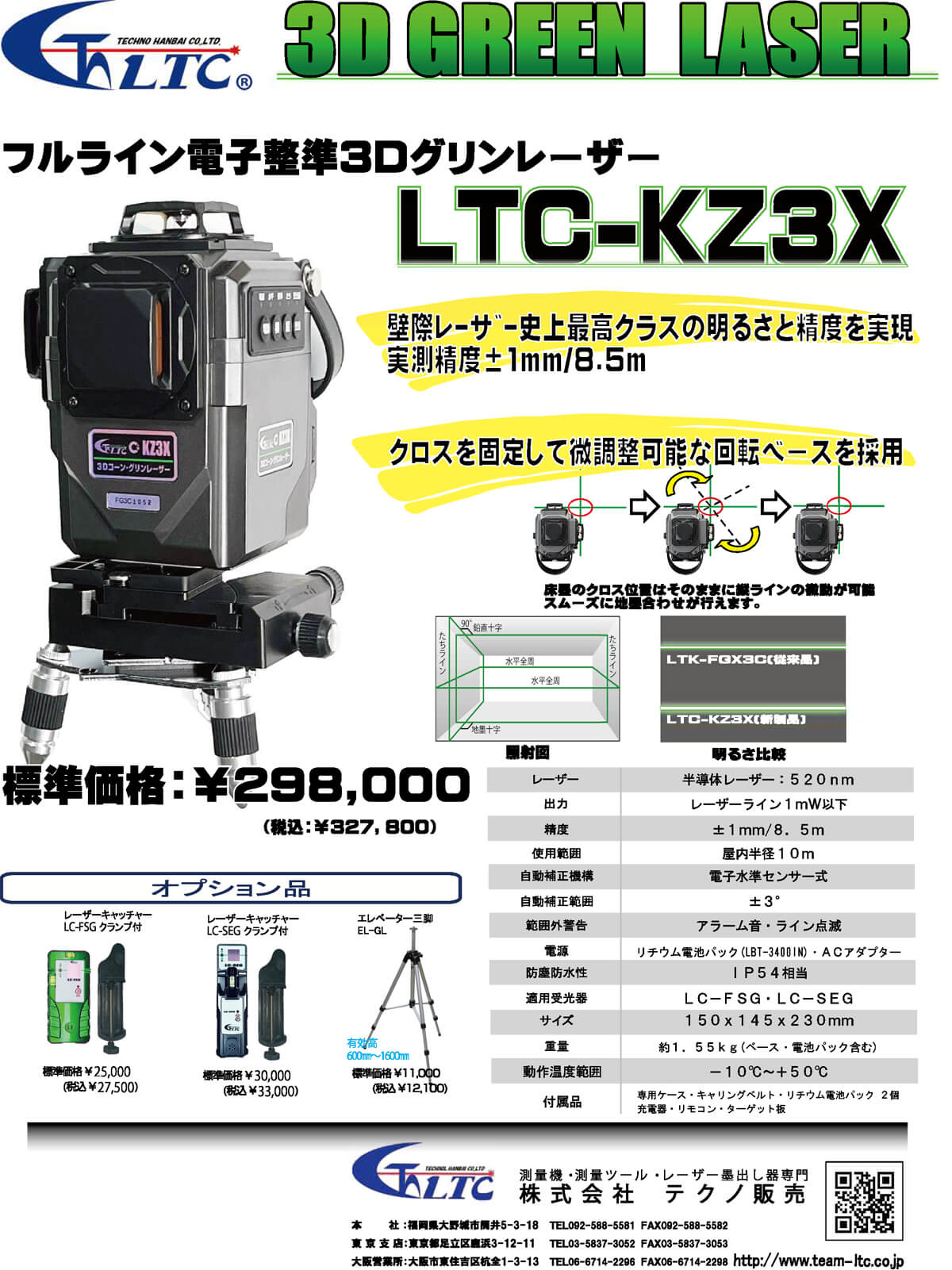 テクノ販売 LTC-KZ3X 電子整準3Dグリーンレーザー ウエダ金物【公式