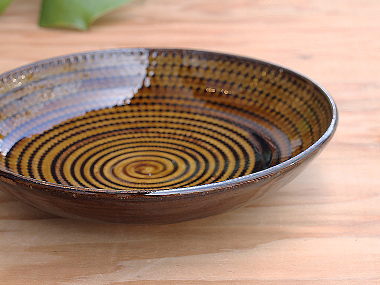 マルダイ窯・飴釉8寸カンナ皿・NO1215／大皿/大鉢｜和食器・種類／和