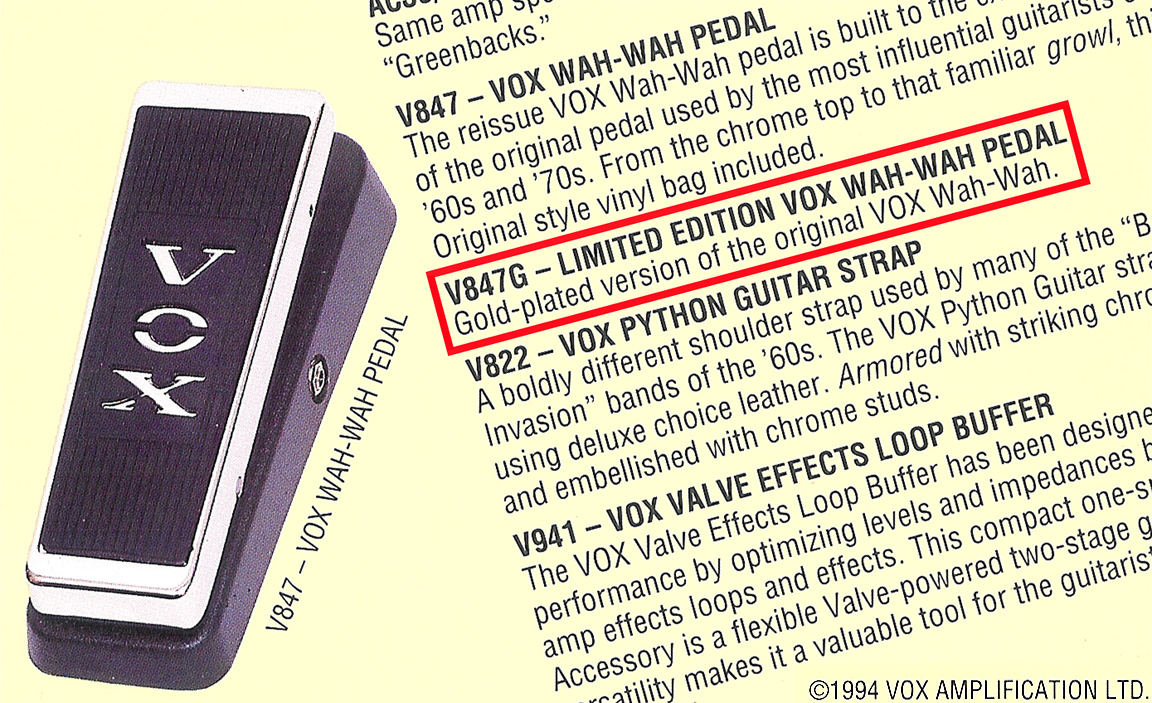 90年代 限定版 VOX V847G Wah Limited Edit The VOX Showroom -- Vox