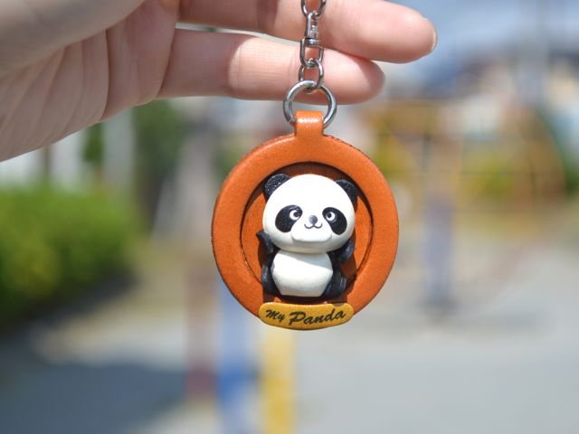 パンダ プレート動物キーホルダー 革/レザー 日本製【VANCA/バンカ
