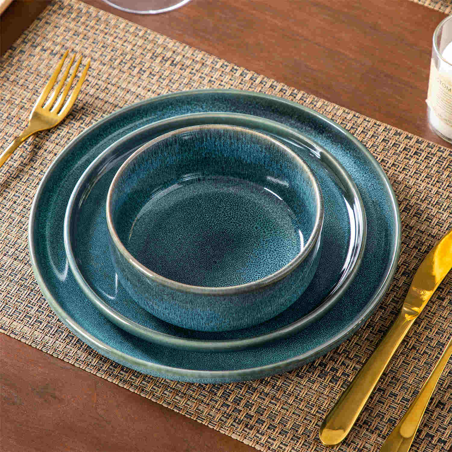 Reactive Glaze Dinnerware | Unique Patterns | 12 Piece Set