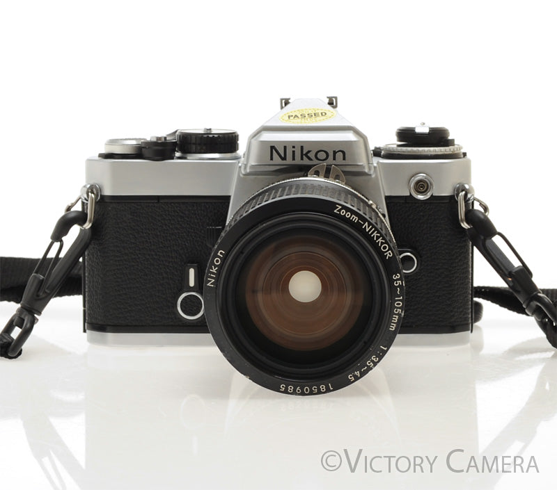 Nikon FE Chrome 35mm Film Camera w/ 35-105mm Zoom Lens [GOOD]