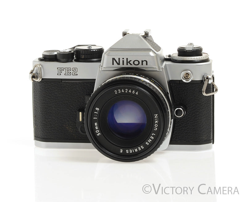 Nikon FE-2 FE2 Chrome 35mm Camera with 50mm f1.8 AI-s Lens -New Seals-