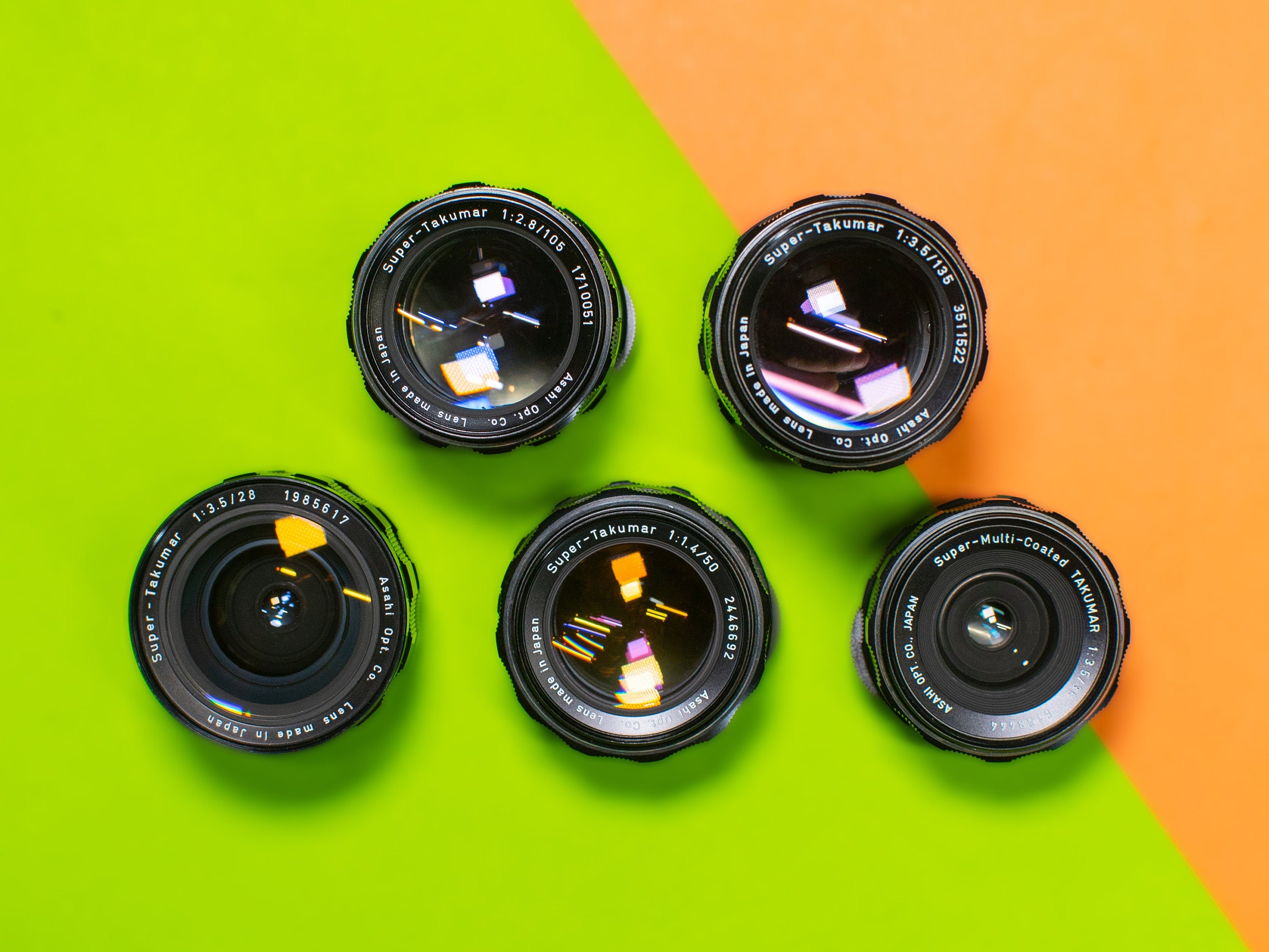 Super Takumar M42 Lens Set - 28mm, 35mm, 50mm, 105mm, and 135mm