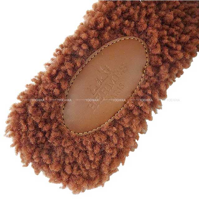 HERMES エルメス サンダル オラン テディベア ムートン #36 コニャック