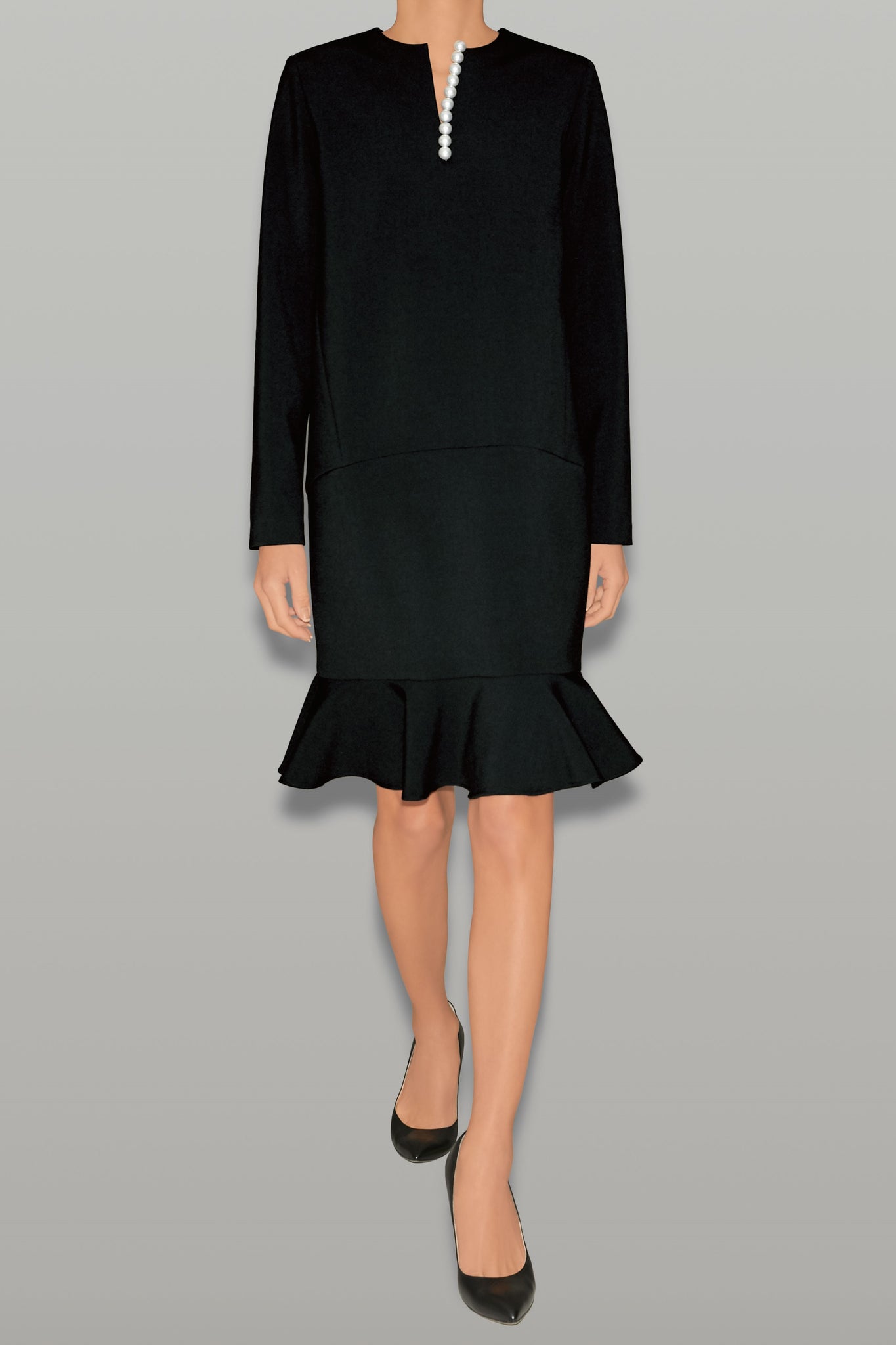 ロングスリーブラッフルヘムパールドレス – YOKO CHAN