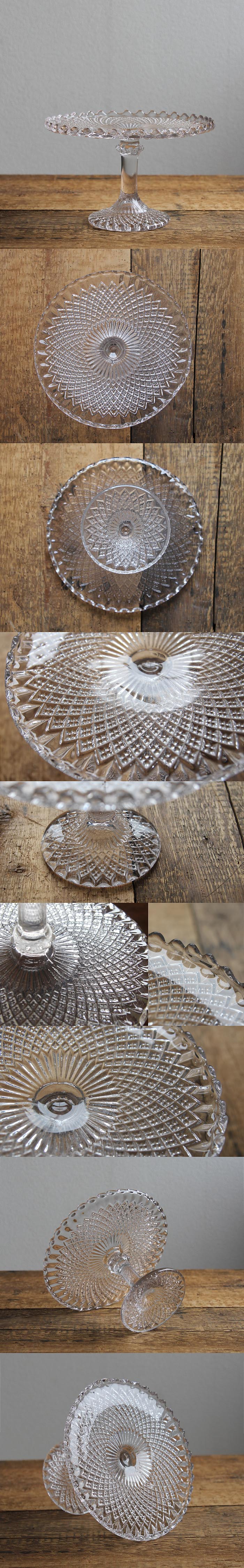 イギリス アンティーク ガラスケーキスタンド コンポート皿 プレス