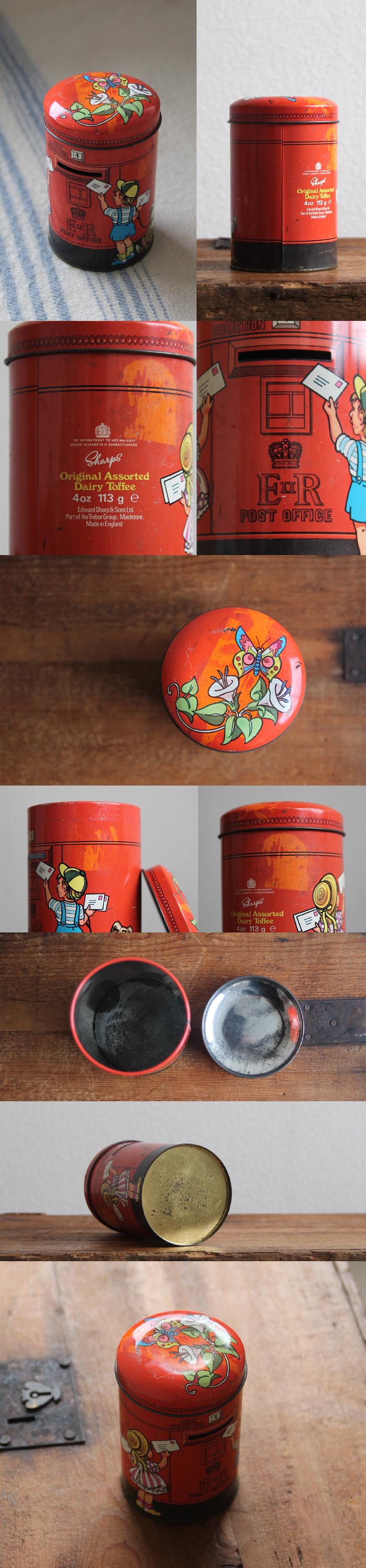 イギリス ビンテージ トフィー缶/Sharp's/ポストTIN/ティン/ブリキ