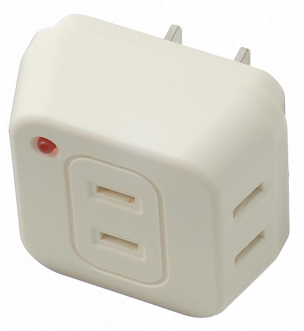 雷サージ付トリプルタップ3個口白｜YAZAWA CORPORATION