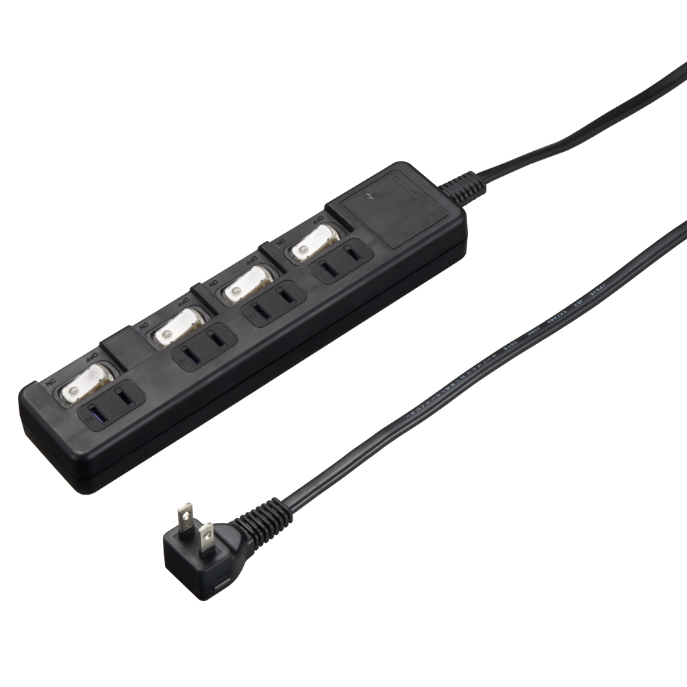 雷ガード付4個口節電タップ2mブラック｜YAZAWA CORPORATION
