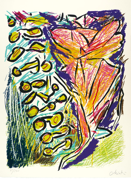 堀越千秋「ニース」1988年 カルトレにアクリル・オイルパステル 額装済