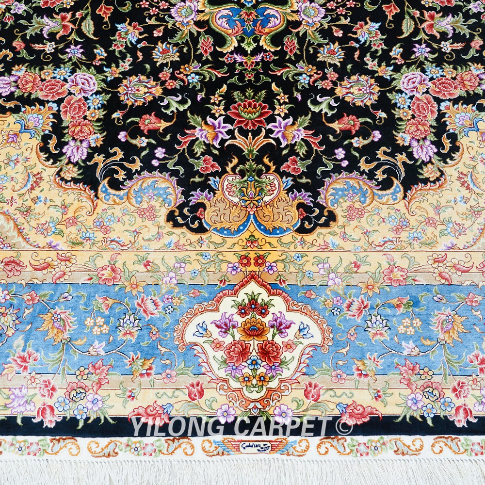 Persian Handmade Rug Dark Blue Silk Oriental Carpet 6x9ft - Yilong