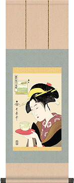 浮世絵掛軸 喜多川歌麿作 難波屋おきた