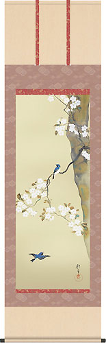 有名作家の掛け軸 酒井抱一作 桜に小禽図