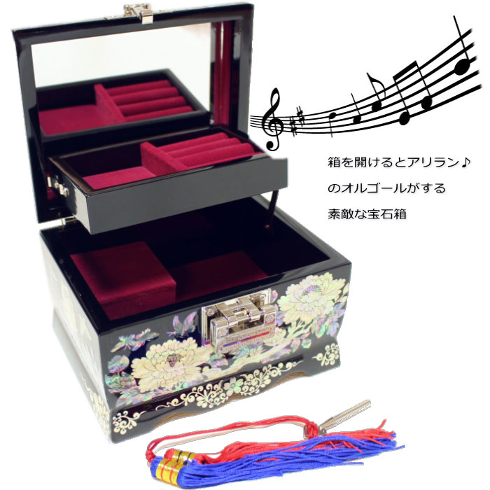 螺鈿の高級ミュージックジュエリーボックス・高級螺鈿宝石箱-牡丹と鳥