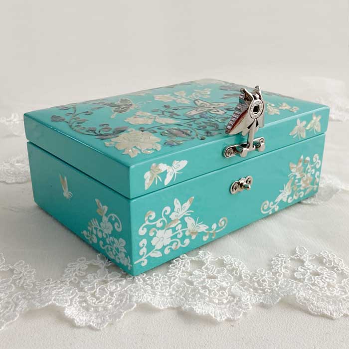 螺鈿の高級ジュエリーボックス・高級螺鈿宝石箱-蝶花ブルー 高級結納品